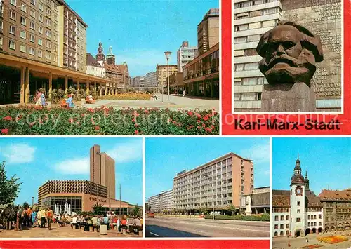 Karl Marx Stadt Rosenhof Karl Marx Monument Stadthalle Hotel Kongress Karl Marx Allee Denkmal Bueste Rathaus Kat. Chemnitz