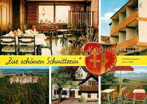 Romansthal Oberfranken Gasthof Zur schoenen Schnitterin Gastraum Terrasse Felsformation Kat. Bad Staffelstein