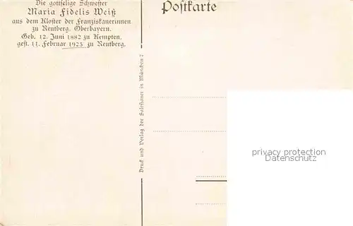 Reutberg Kloster Schwester Fidelis Maria Kat. Sachsenkam