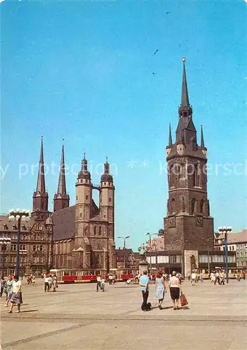 Halle Saale Markt mit Marktkirche und Rotem Turm Kat. Halle
