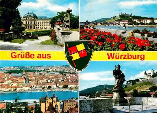 Wuerzburg Schloss Partie am Main Denkmal Statue Kat. Wuerzburg