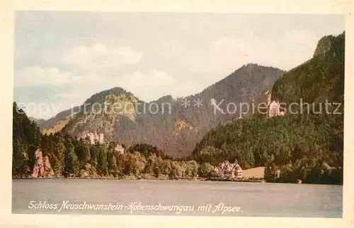 Hohenschwangau Alpsee mit Schloss Neuschwanstein Kat. Schwangau