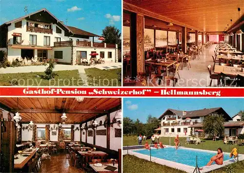 Hellmannsberg Waging See Gasthof Pension Schweizerhof Gaststube Schwimmbad  Kat. Wonneberg