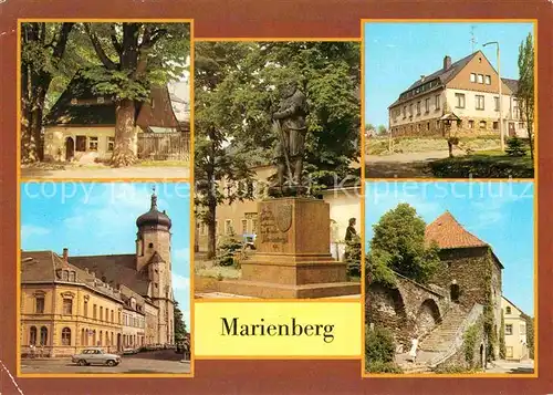 Marienberg Erzgebirge Lindenhaeusel Denkmal des Stadtgruenders Gaststaette Dorfheim Marienkirche Zschopauer Tor mit Stadtmauer Kat. Marienberg
