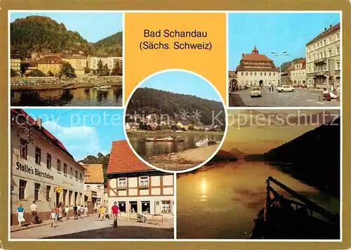 Bad Schandau Teilansicht Poststrasse Dampferanlegestelle Elbe Abendstimmung Kat. Bad Schandau