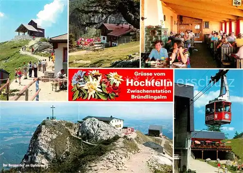 Bergen Chiemgau Talstation der Hochfelln Kabinenbahn Gastraum Bruendingalm Berggasthof am Gipfelkreuz Kat. Bergen