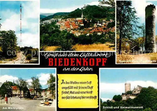 Biedenkopf Luftkurort Sackpfeife Sender Aussichtsturm Marktplatz Schloss Museum Kat. Biedenkopf