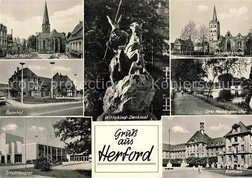 Herford Neuer Markt Bahnhof Stadttheater Wittekind Denkmal Muensterkirche Kat. Herford