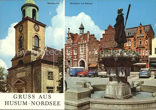 Husum Nordfriesland Marienkirche Marktplatz Rathaus Brunnen Statue Kat. Husum