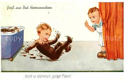 Bad Hermannsborn Karikatur Badewanne Kinder Kat. Bad Driburg