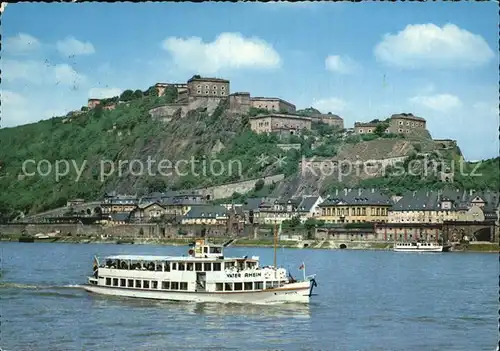 Ehrenbreitstein Teilansicht mit Personenschiff Vater Rhein Kat. Koblenz