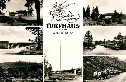 Torfhaus Harz Brocken Torfhaushotels Jugendherberge Goetheweg Langholzfuhrwerk Kat. Altenau