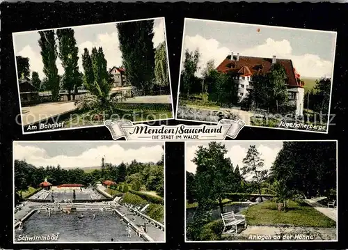 Menden Sauerland Am Bahnhof Jugendherberge Schwimmbad Anlagen an der Hoenne Kat. Menden (Sauerland)