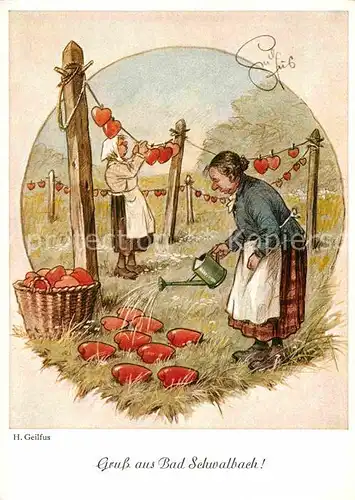 Bad Schwalbach Herzen Waescheleine Karikatur Geilfus Kat. Bad Schwalbach