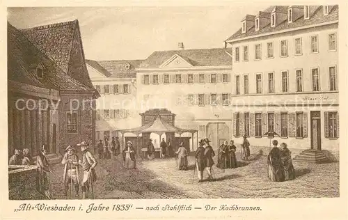 Wiesbaden Alt Wiesbaen 1835 Kochbrunnen nach Stahlstich Kat. Wiesbaden