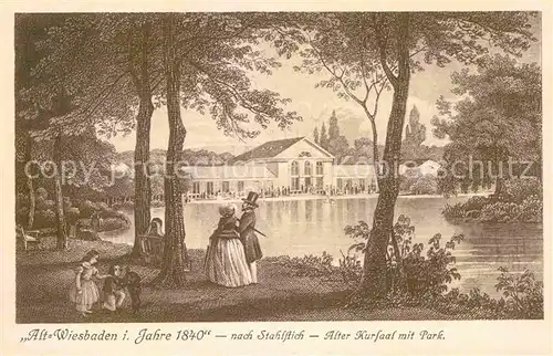 Wiesbaden Alt Wiesbaden 1840 Alter Kursaal Park nach Stahlstich Kat. Wiesbaden