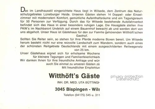 Wilsede Lueneburger Heide Witthoefts Gaestehaus Kat. Bispingen