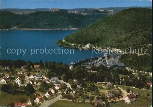 Hemfurth Edersee Luftkurort Sperrmauer Schloss Waldeck Fliegeraufnahme Kat. Edertal