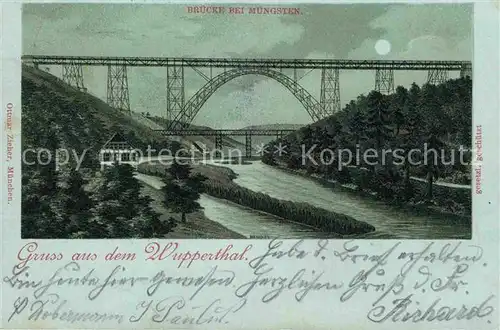 Wuppertal Bruecke Muengsten Mondschein Litho Kat. Wuppertal