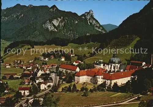 Ettal Benediktinerkloster gegen Ammergauer Alpen Fliegeraufnahme Huber Karte Nr 8368 Kat. Ettal