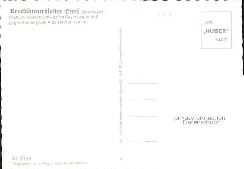 Ettal Benediktinerkloster gegen Ammergauer Alpen Fliegeraufnahme Huber Karte Nr 8368 Kat. Ettal