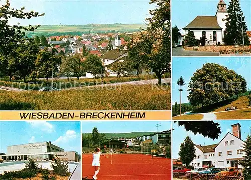 Breckenheim Panorama Tennisplatz Sporthalle Kirche Kat. Wiesbaden