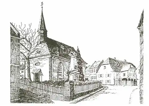 Dotzheim Barocke evangelische Kirche Zeichnung Martin Steinnus Kat. Wiesbaden