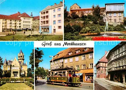 Nordhausen Thueringen Gaststaette Stadt Terrasse Meyenburgmuseum Historische Strassenbahn Kat. Nordhausen Harz