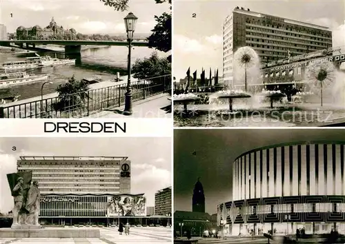 Dresden Rudolf Friedrichs Bruecke Interhotel Bastei Lenindenkmal Filmtheater Kat. Dresden Elbe