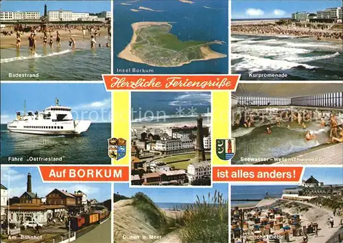 Borkum Nordseebad Fliegeraufnahme Faehre Ostfriesland Strand Bahnhof Duenen Seewasser Wellenbad  Kat. Borkum