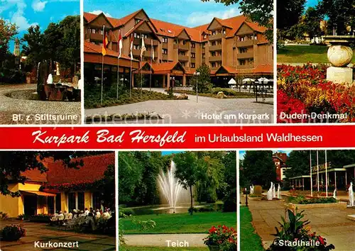 Bad Hersfeld Stiftsruine Kurkonzert Hotel am Kurpark Duden Denkmal Teich Stadthalle Kurkonzert Kat. Bad Hersfeld
