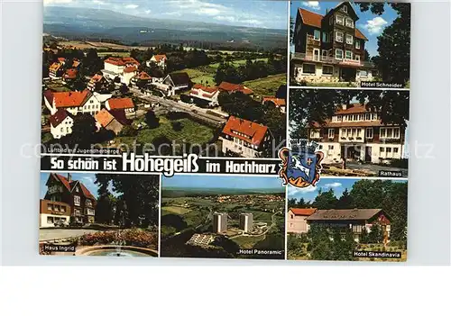 Hohegeiss Harz Fliegeraufnahme Jugendherberge Haus Ingrid Hotel Panoramic Rathaus  Kat. Braunlage