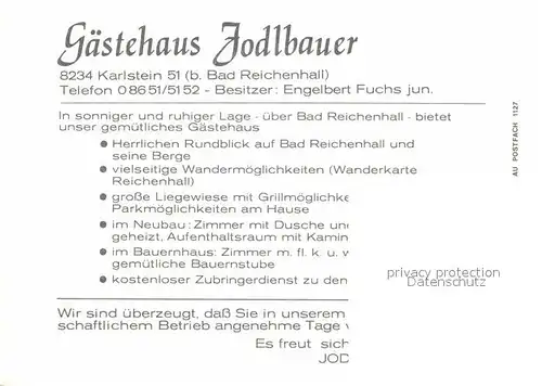 Karlstein Oberbayern Gaestehaus Jodlbauer Kat. Bad Reichenhall