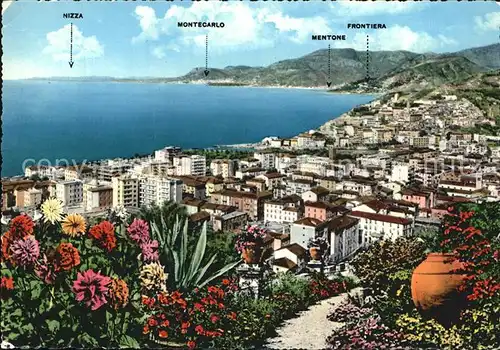 Ventimiglia Gesamtansicht von Osten mit Blick nach Frankreich Kat. Menton