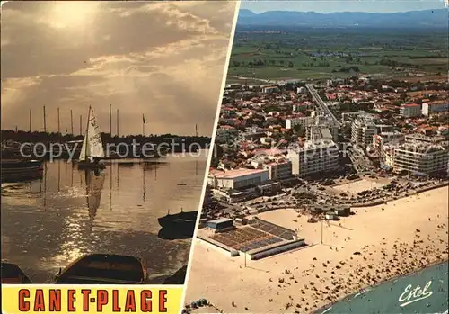 Canet Plage Fliegeraufnahme Strand Hafen Segelboot  Kat. Canet en Roussillon