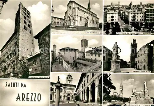 Arezzo Campanile della Peve Cattedrale Panorama da Piazza Guido Monaco Casa del Petrarca Palazzo Comunale Piazza Grande Monumento Petrarca Kat. Arezzo