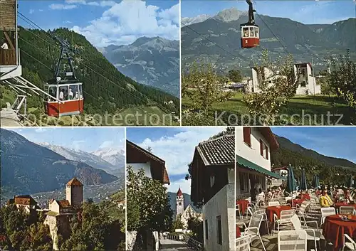 Dorf Tirol Berg und Talstation Hochmut Seilbahn Schloss und Dorf Kat. Tirolo