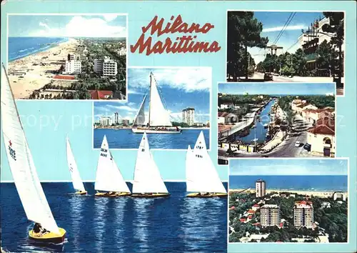 Milano Marittima Fliegeraufnahme Strand Kanal Segelboote Kat. Cervia