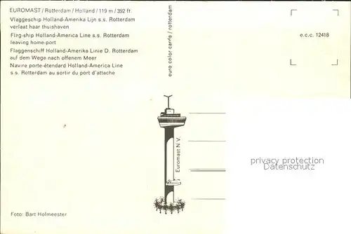 Rotterdam Euromast Flaggenschiff Holland Amerika Linie Kat. Rotterdam