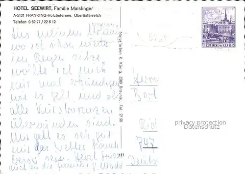 Franking Oberoesterreich Hotel Seewirt Kat. Franking