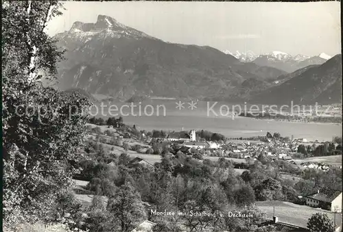 Mondsee Salzkammergut Panorama mit Scharfberg und Dachstein Kat. Mondsee