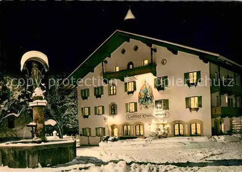 Mayrhofen Zillertal Dorfplatz Brunnen Gasthof Kramerwirt Kat. Mayrhofen