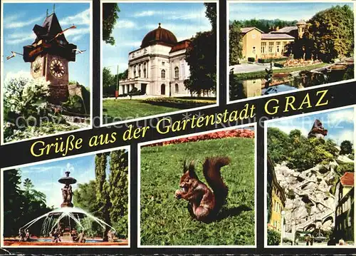Graz Steiermark Uhrturm Hotel Park Brunnen Eichhoernchen Kat. Graz