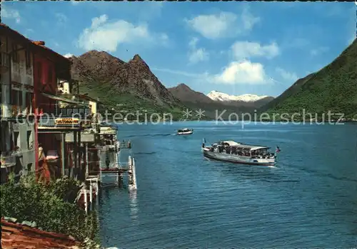 Gandria Lago di Lugano Teilansicht mit Personenschiff Kat. Gandria