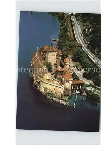 Lac Leman Genfersee Fliegeraufnahme Chateau de Chillon Kat. Genf