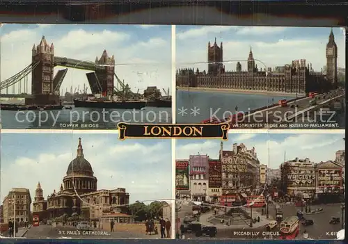 London Tower Bridge Westminster Bridge Parliament St Pauls Cathedral Piccadilly Circus Kat. City of London