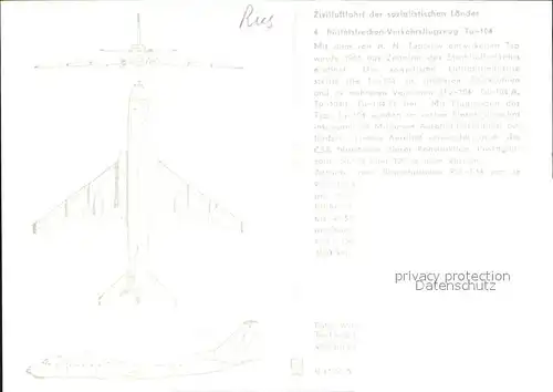 Flugzeuge Zivil Mittelstrecken Verkehrsflugzeug Tu 104 Russland  Kat. Airplanes Avions