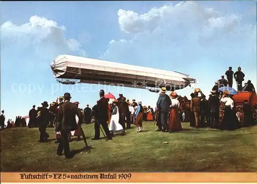 Zeppelin Luftschiff LZ 5 nach einem Unfall 1909 Kat. Flug