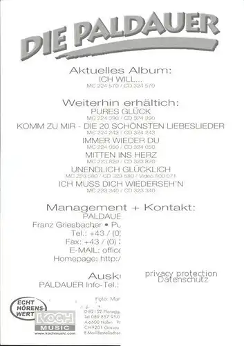 Saenger Band Die Paldauer Autogramm  Kat. Musik