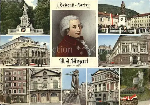 Mozart Wolfgang Amadeus Gedenkkarte Denkmal Staatsoper Musikvereinshaus Ruhestaette  Kat. Komponist